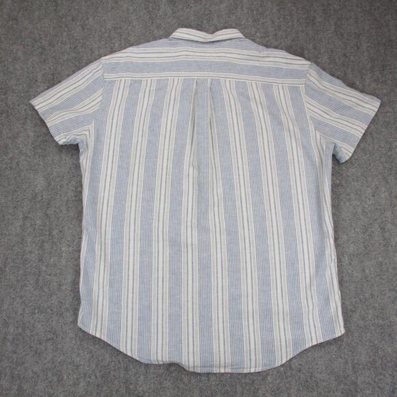 Tommy Hilfiger Shirt Mens 2XL Blue White Striped Linen Blend Short Sleeve Button - Picture 3 of 16